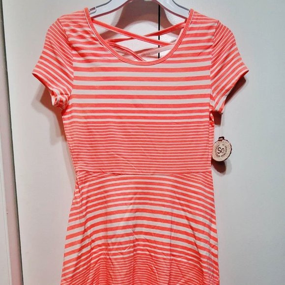 NWT SO Girls CrissCross Back Hi-Lo Dress NEON CORAL ORANGE size 14 Orig$55+Tax - Picture 3 of 5